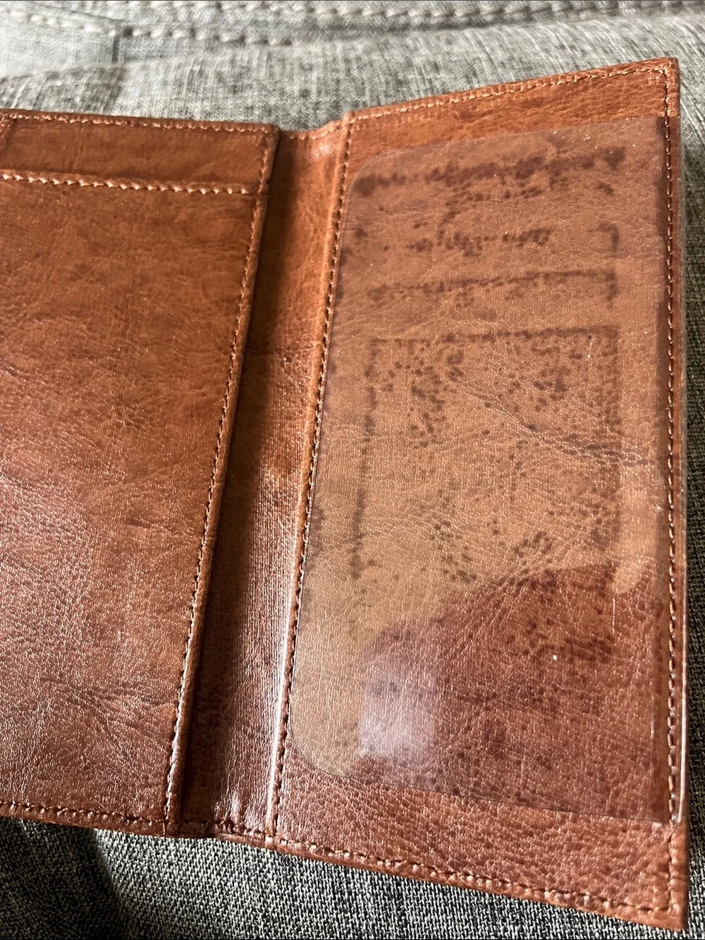 Brown Leatherette Men's Checkbook Wallet with Cross Embossing